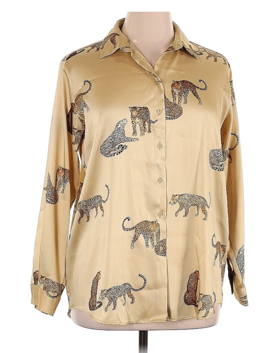 Zara Beige Button-Down Shirt with Leopard Print